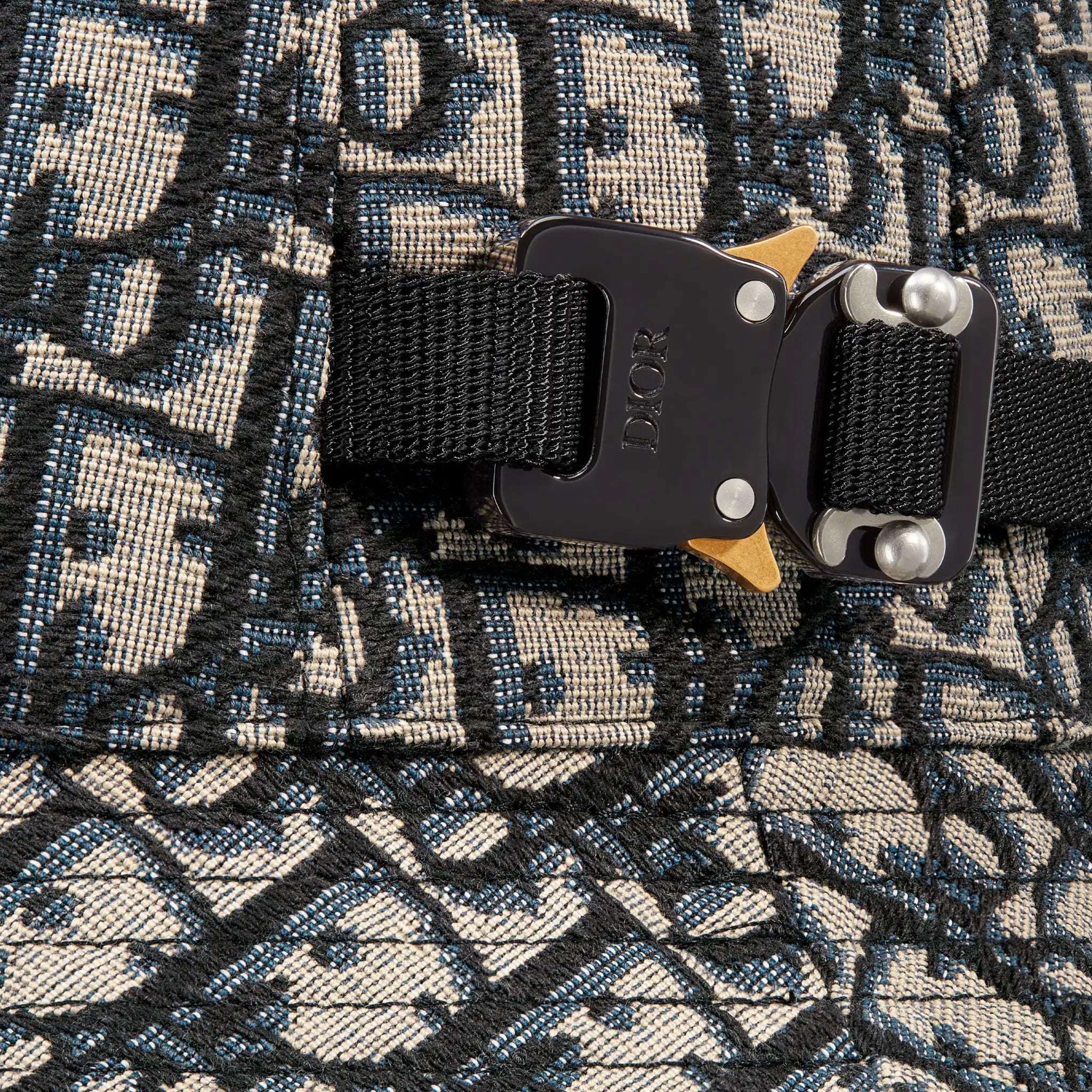 Image of Dior Oblique Jacquard Navy Blue Beige Cotton Bucket Hat